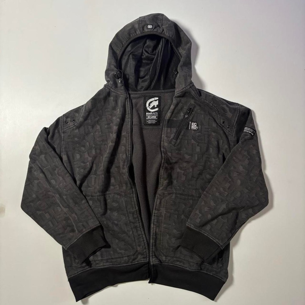 Black Ecko Unltd. Pattern Zip Hoodie No Zipper - 2XL